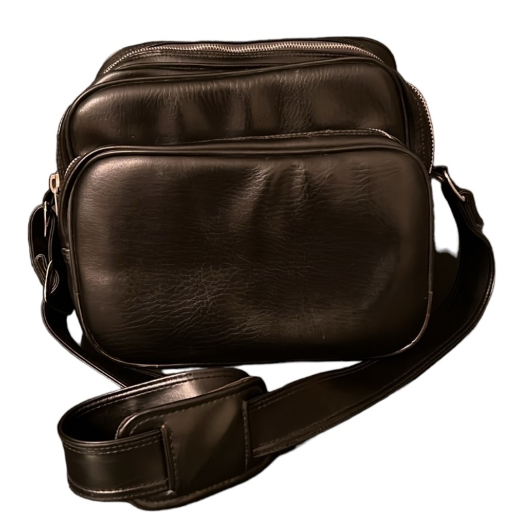 Vintage Camera Bag Multi Compartment Black Soft Leatherette Padded Chrome Zipper